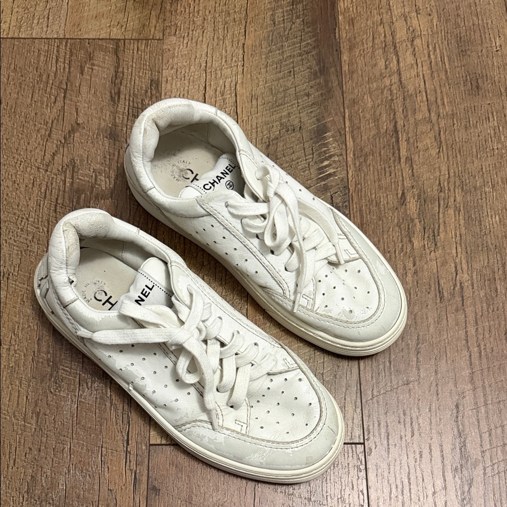 CHANEL Cream Sneakers